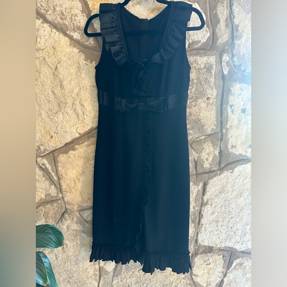 VTG PRADA FALL 2008 FRILL TRIM BLACK BOW CREPE DRESS - Picture 3 of 7